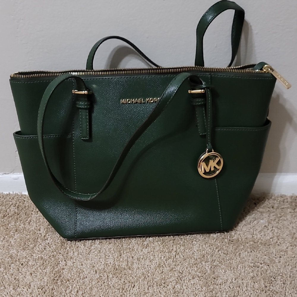 Michael Kors Green Leather Tote with Gold Hardware